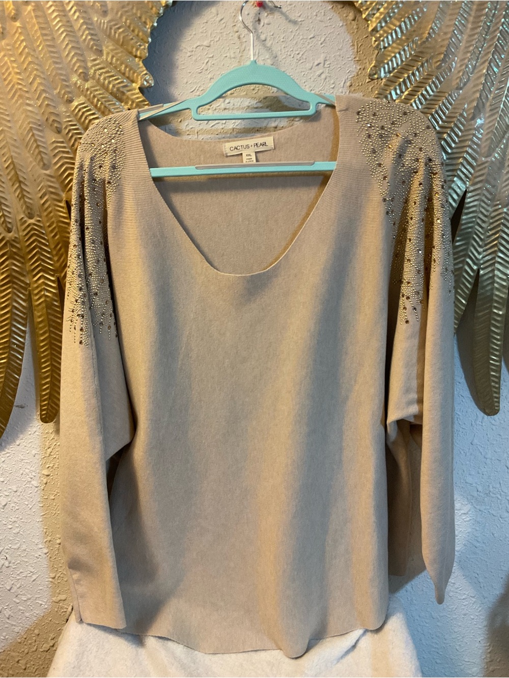 Cactus + Pearl Sweater Womens Cozy Boho cottage rhinestone